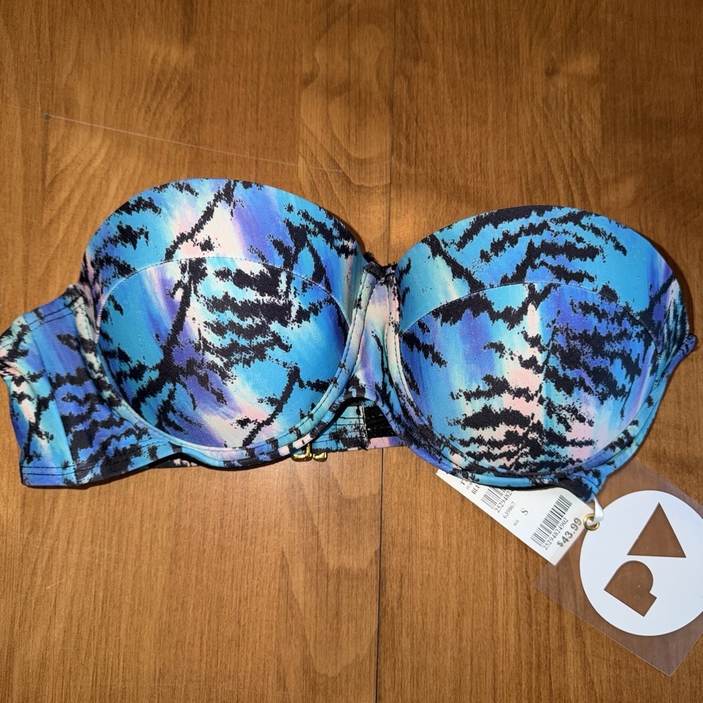 NEW Tilly's Perfect Vacation Blue Feather Bandeau Bra Swim Top Size Small